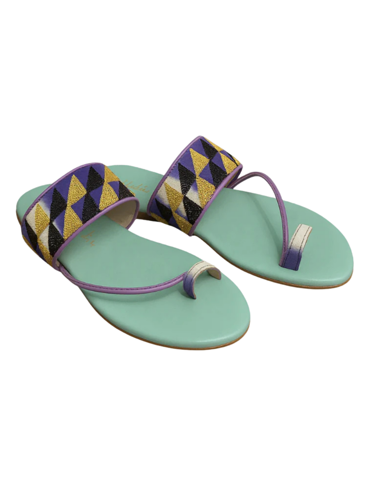 Ring Slide With light turquoise leather sole