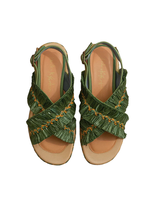 platform sandals hand embroidered raffia
