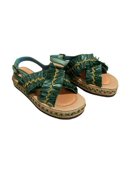 platform sandals hand embroidered raffia