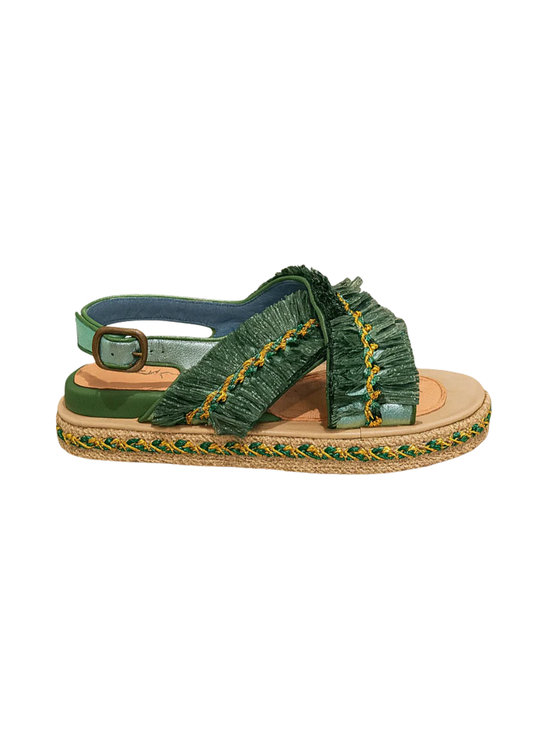 platform sandals hand embroidered raffia