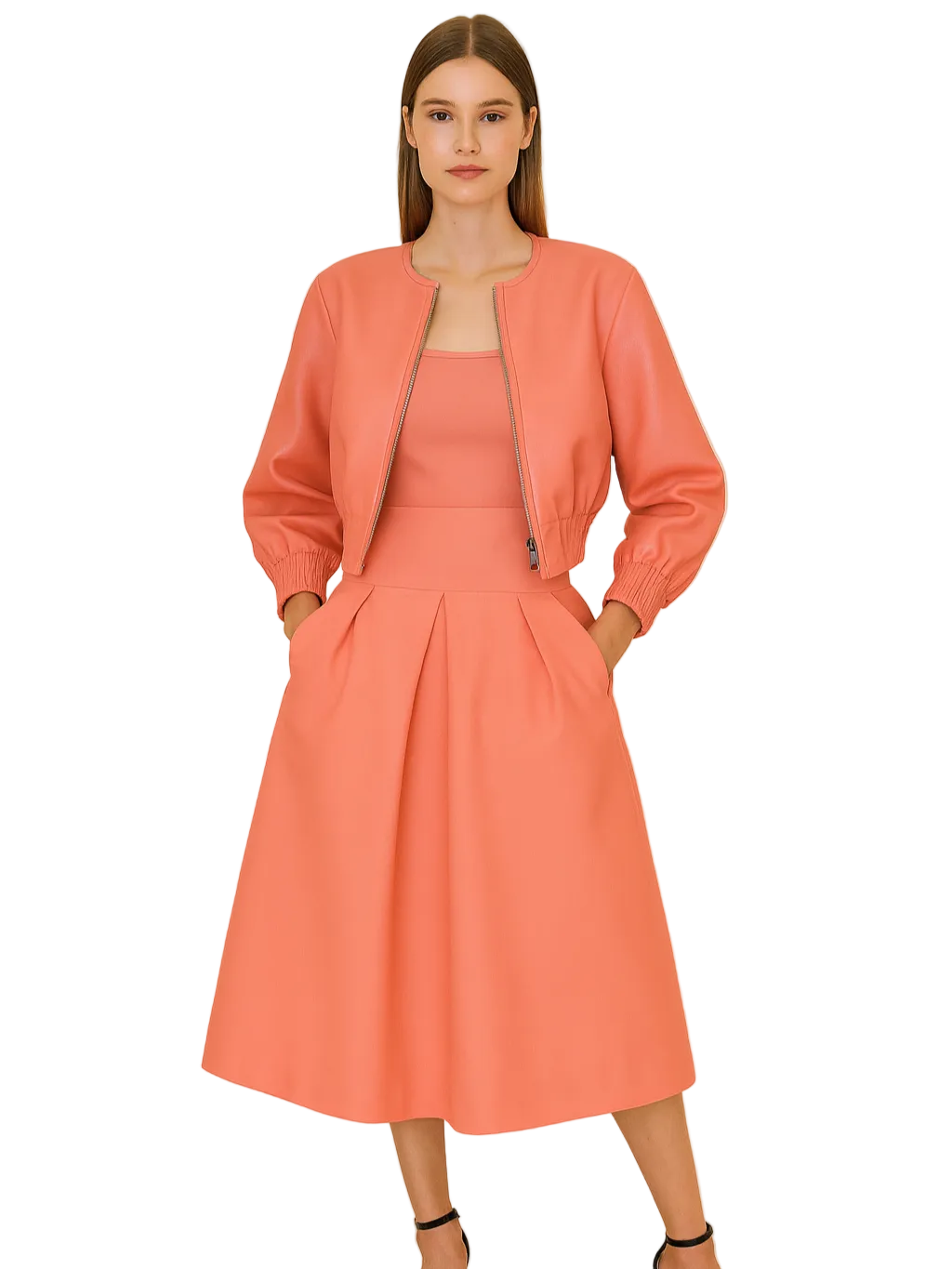 coral pink skirt