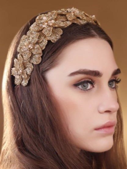 gold floral beaded headband