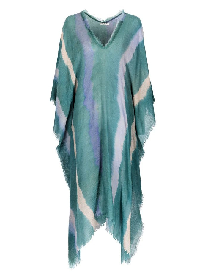 Teal and purple striped poncho