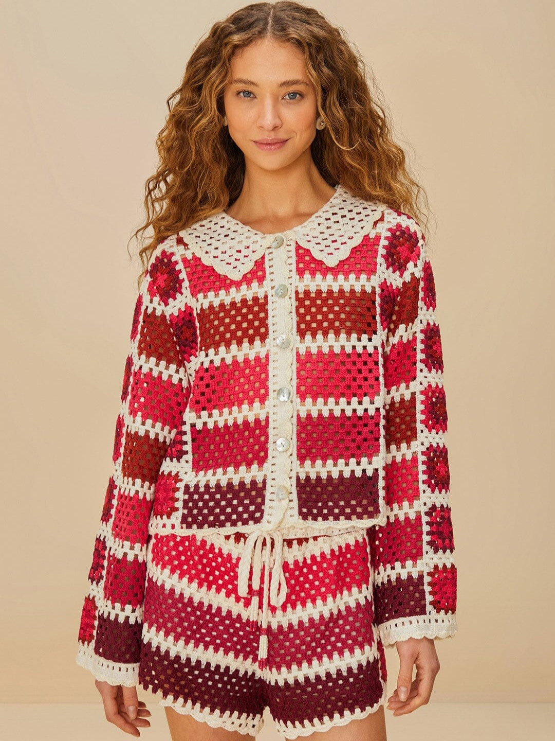 Red Crochet Tile Shorts