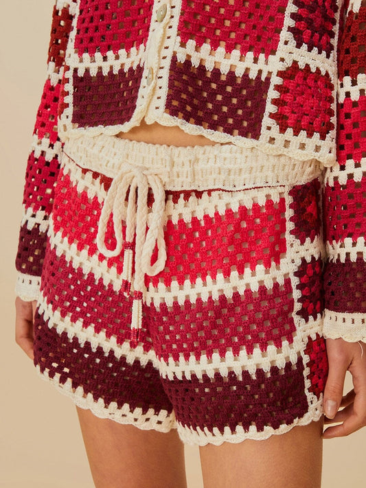 Red Crochet Tile Shorts