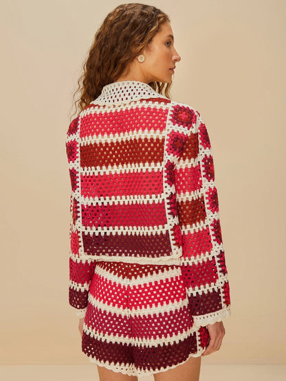 Red Crochet Tile Shorts