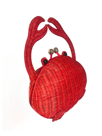 Red woven crab-shaped handbag 
