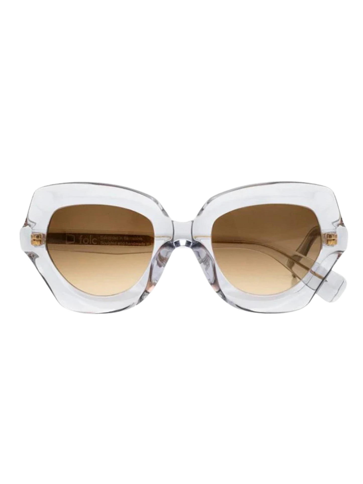 Sunglasses with clear frame and brown gradient lenses 
