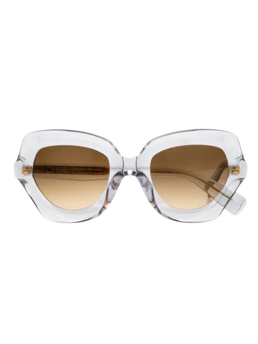 Sunglasses with clear frame and brown gradient lenses 