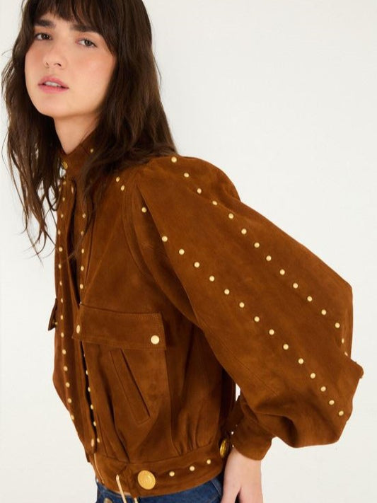 Farm Rio Riveted Buttoned Suede Jacket