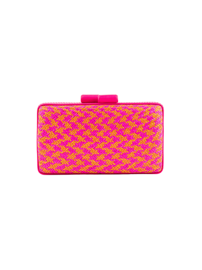 Pink and yellow patterned clutch bag
