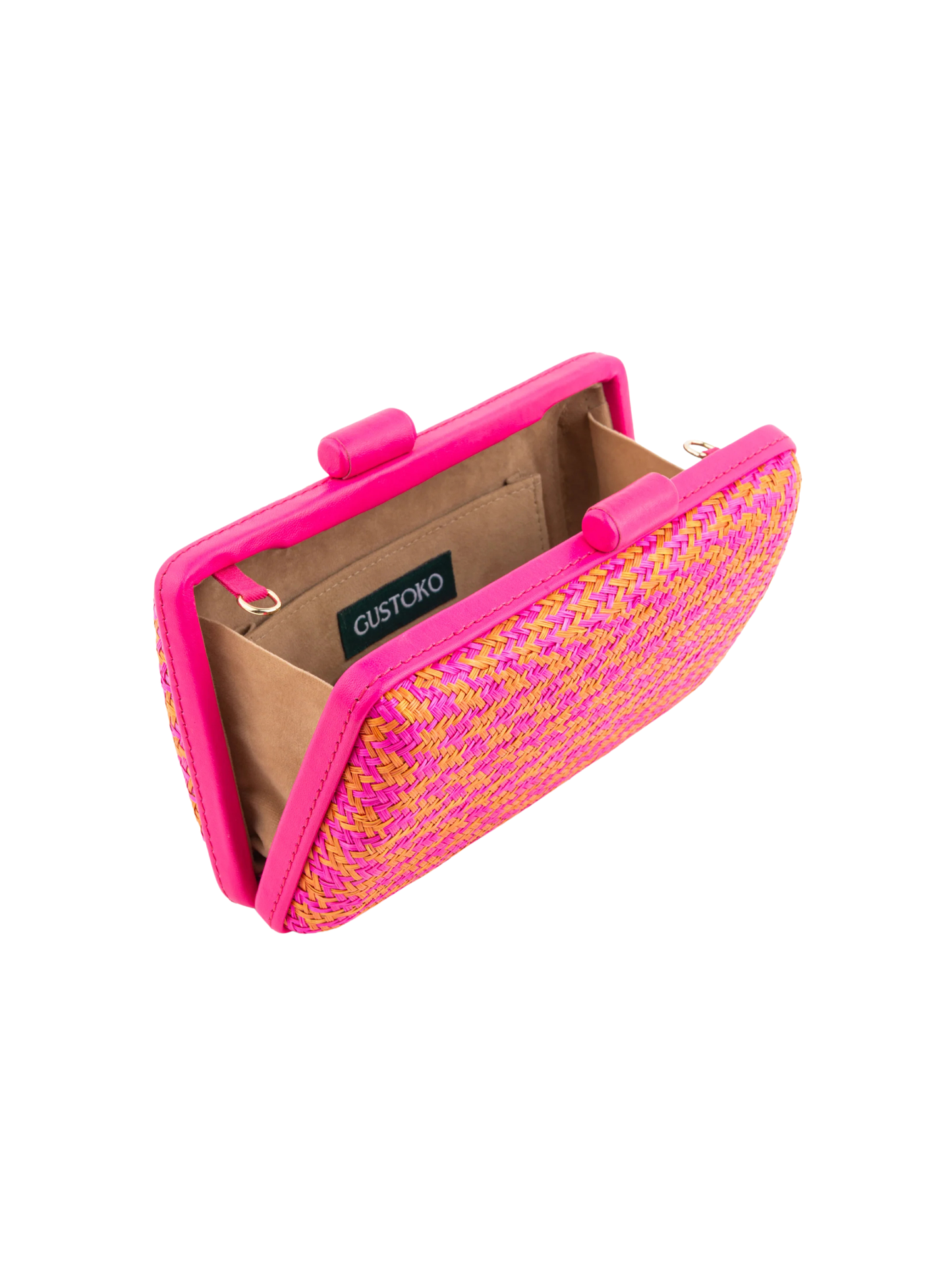 Pink and yellow patterned clutch bag