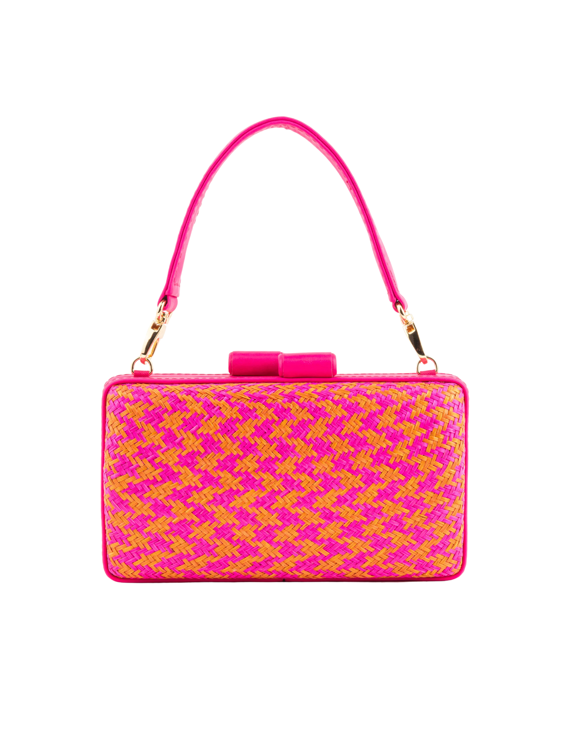 Pink and yellow patterned clutch bag with a matching handle