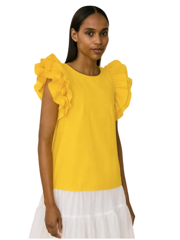 Yellow blouse with ruffled sleeves