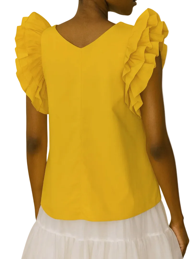 Yellow blouse with ruffled sleeves