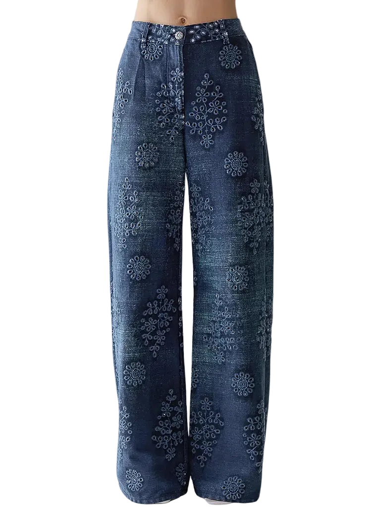 Blue floral-patterned pants 