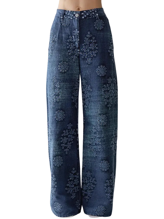 Blue floral-patterned pants 