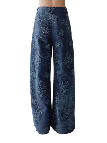 Blue floral-patterned pants 