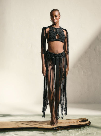Oriental Black Macramé Skirt