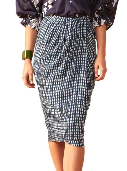 mid-length wrap skirt with a geometric 