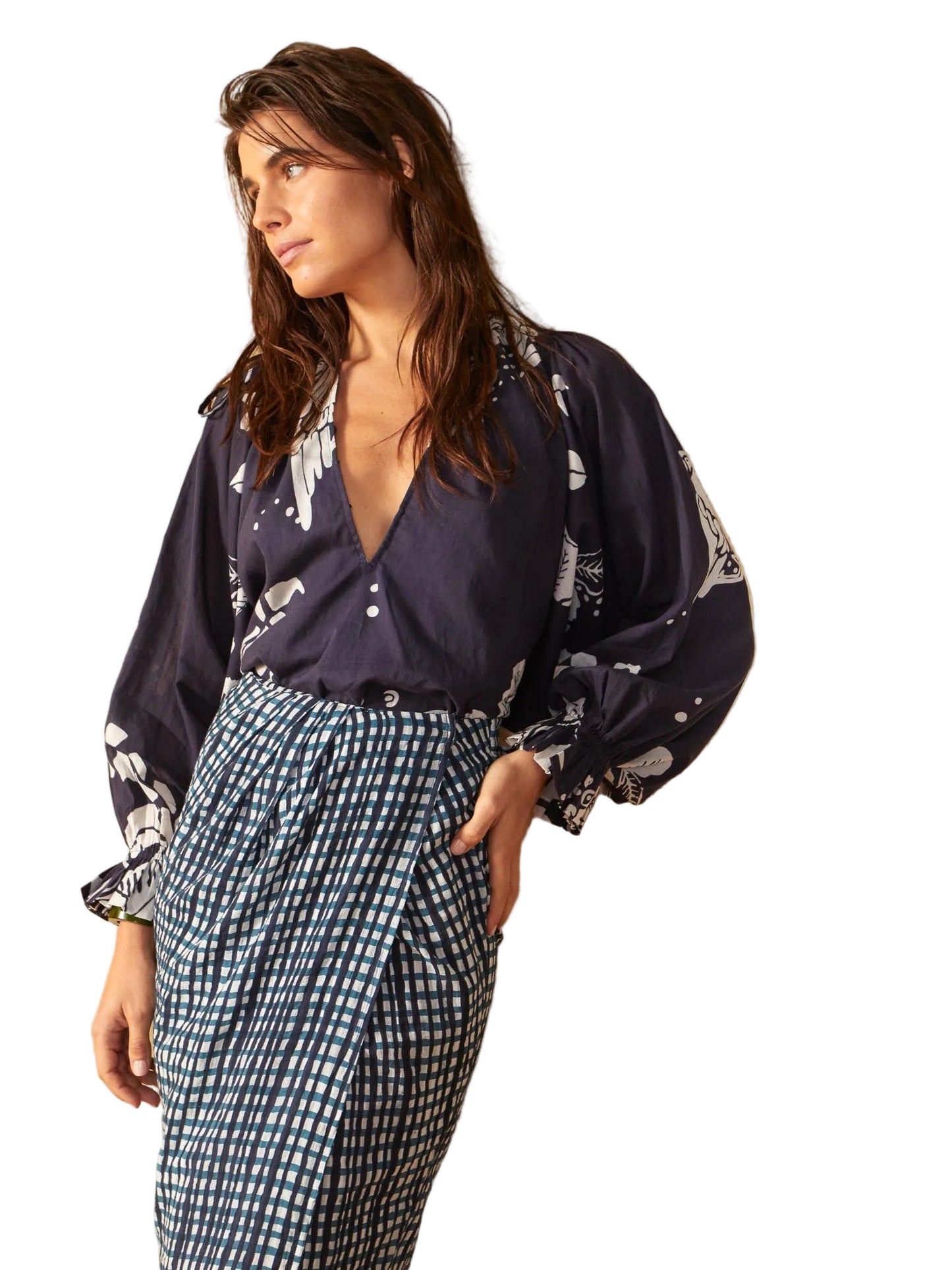 mid-length wrap skirt with a geometric 