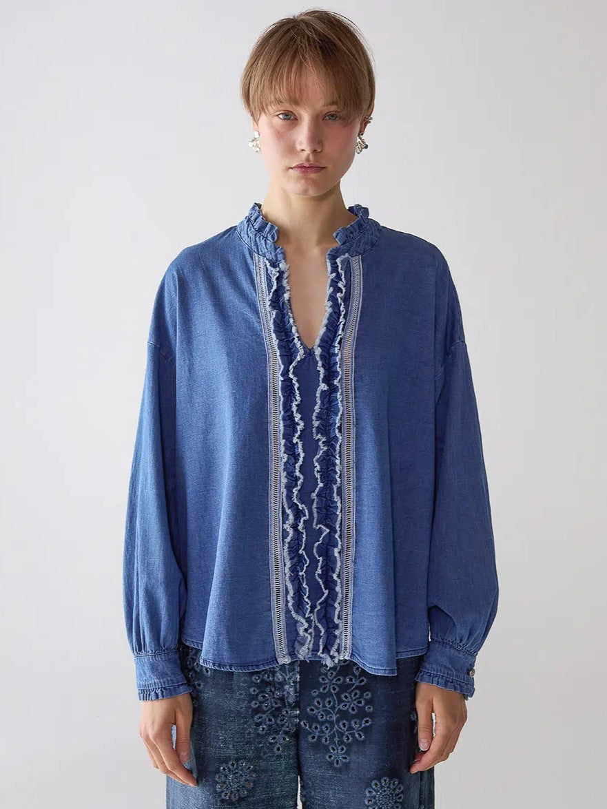 Chambray Ruffle Top