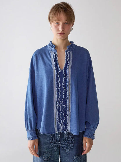 Chambray Ruffle Top