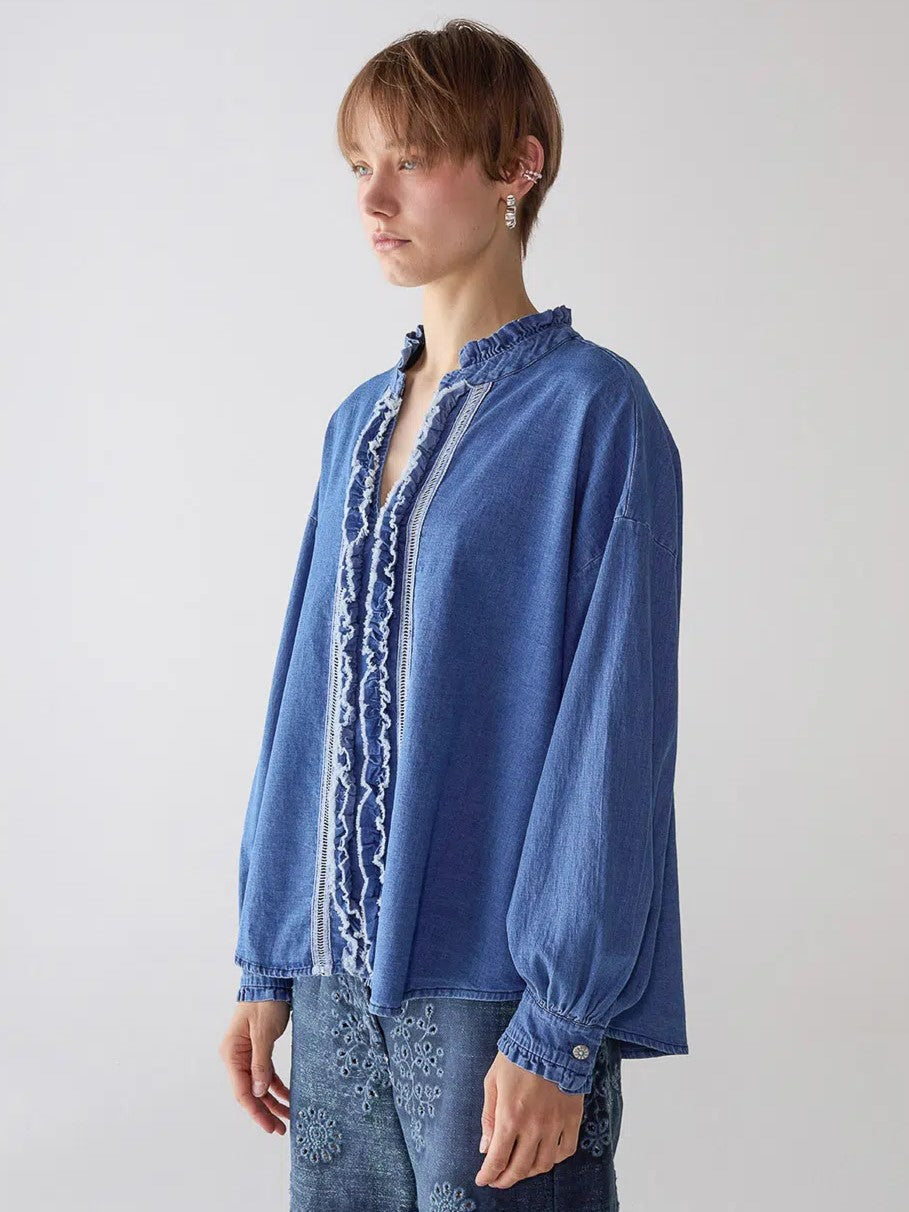 Chambray Ruffle Top