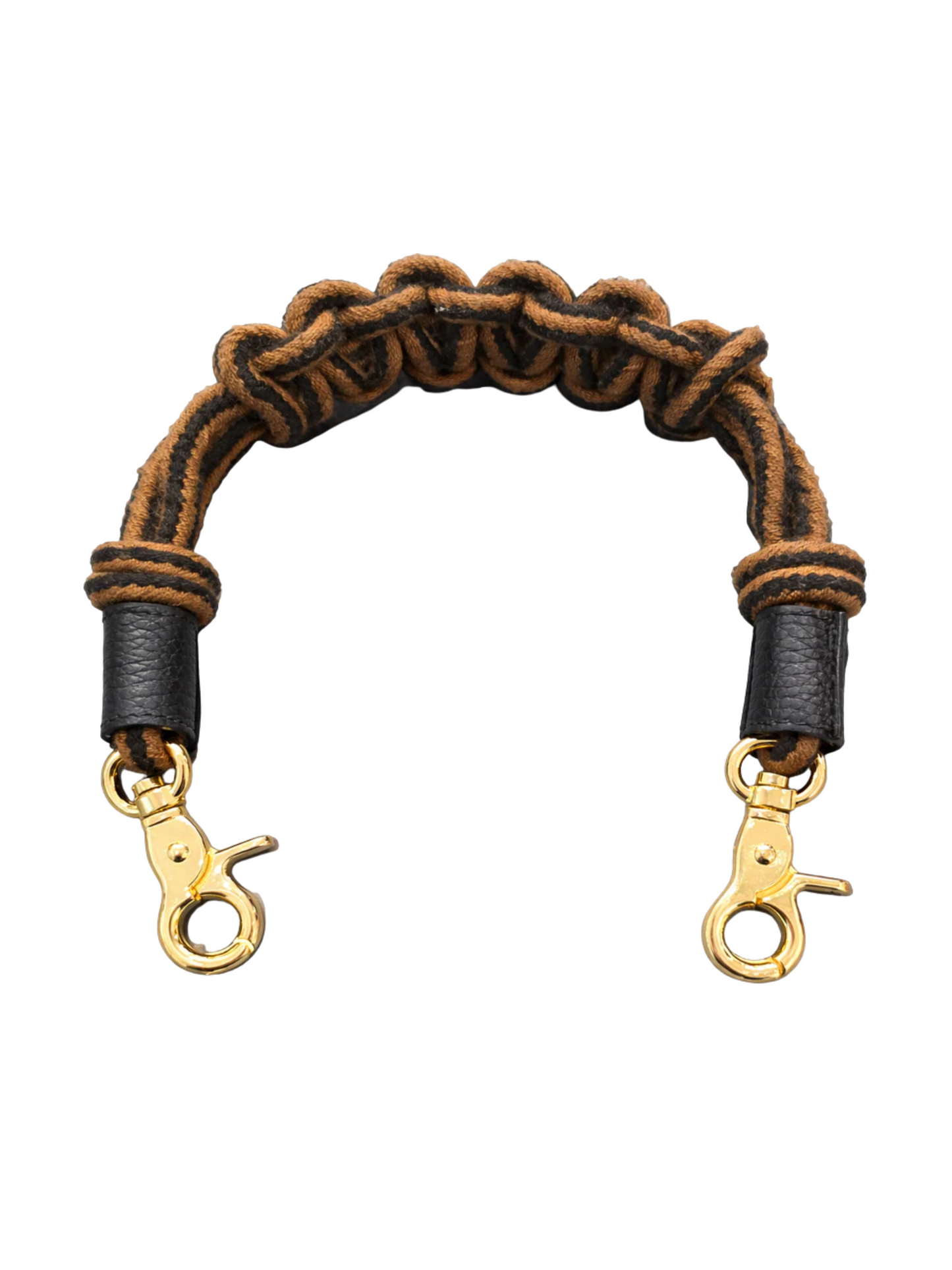 Macramé bag strap with colorful motifs and leather details