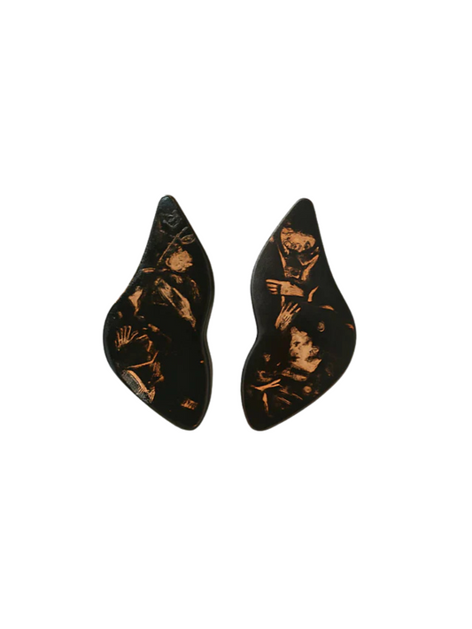 Black resin earrings with real gold leaf