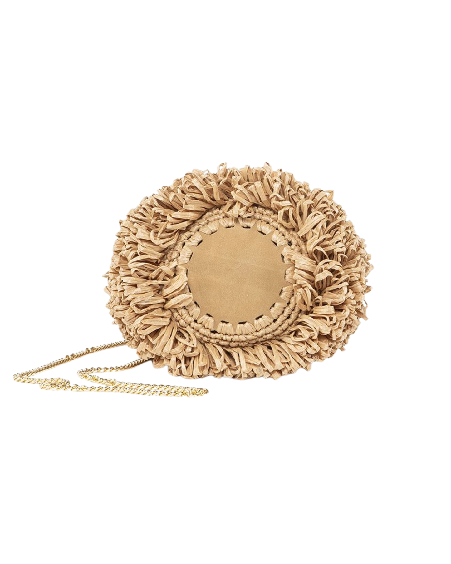 Beige raffia look alike handbag with a chain strap