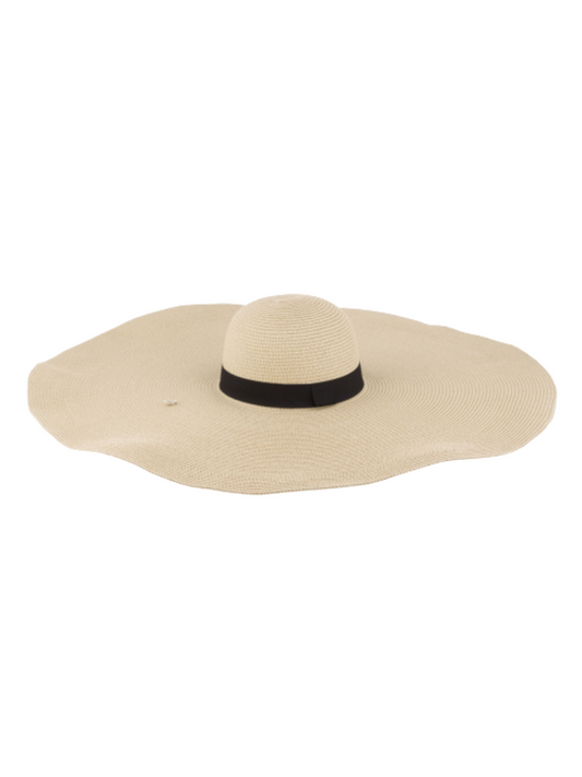 Beige paper hat with a black band 