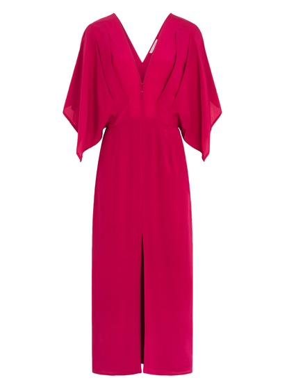 pink dress with a deep neckline 