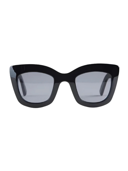 Black cat-eye sunglasses with gray lenses
