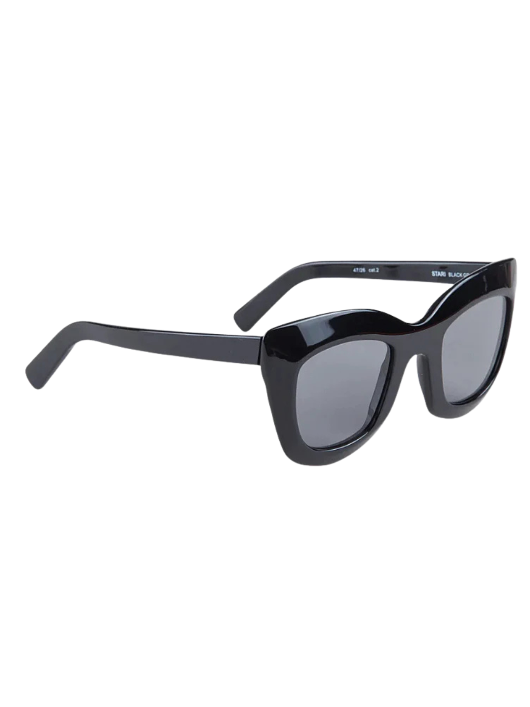 Black cat-eye sunglasses with gray lenses