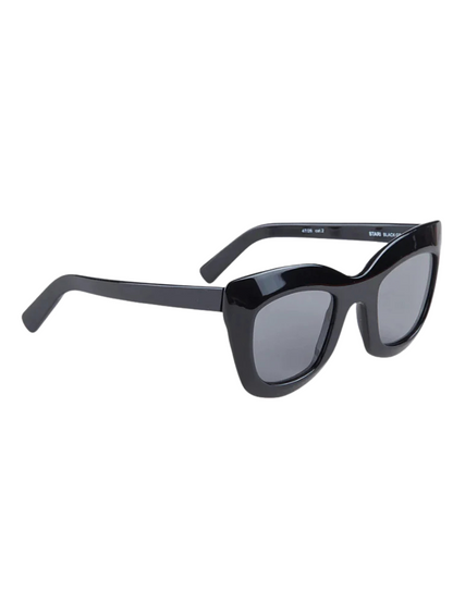 Black cat-eye sunglasses with gray lenses