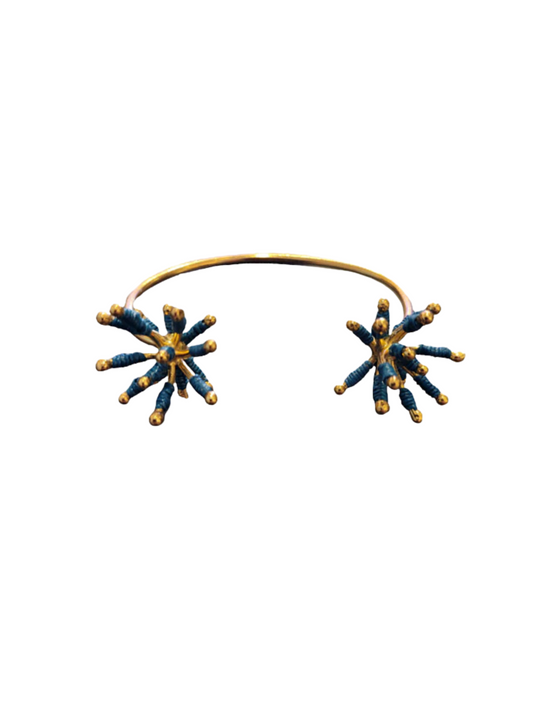 Bangle Gold-plated Bronze With Natural Palm fiber in turquoise