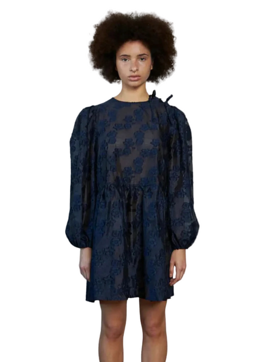 navy flower  see-through dress