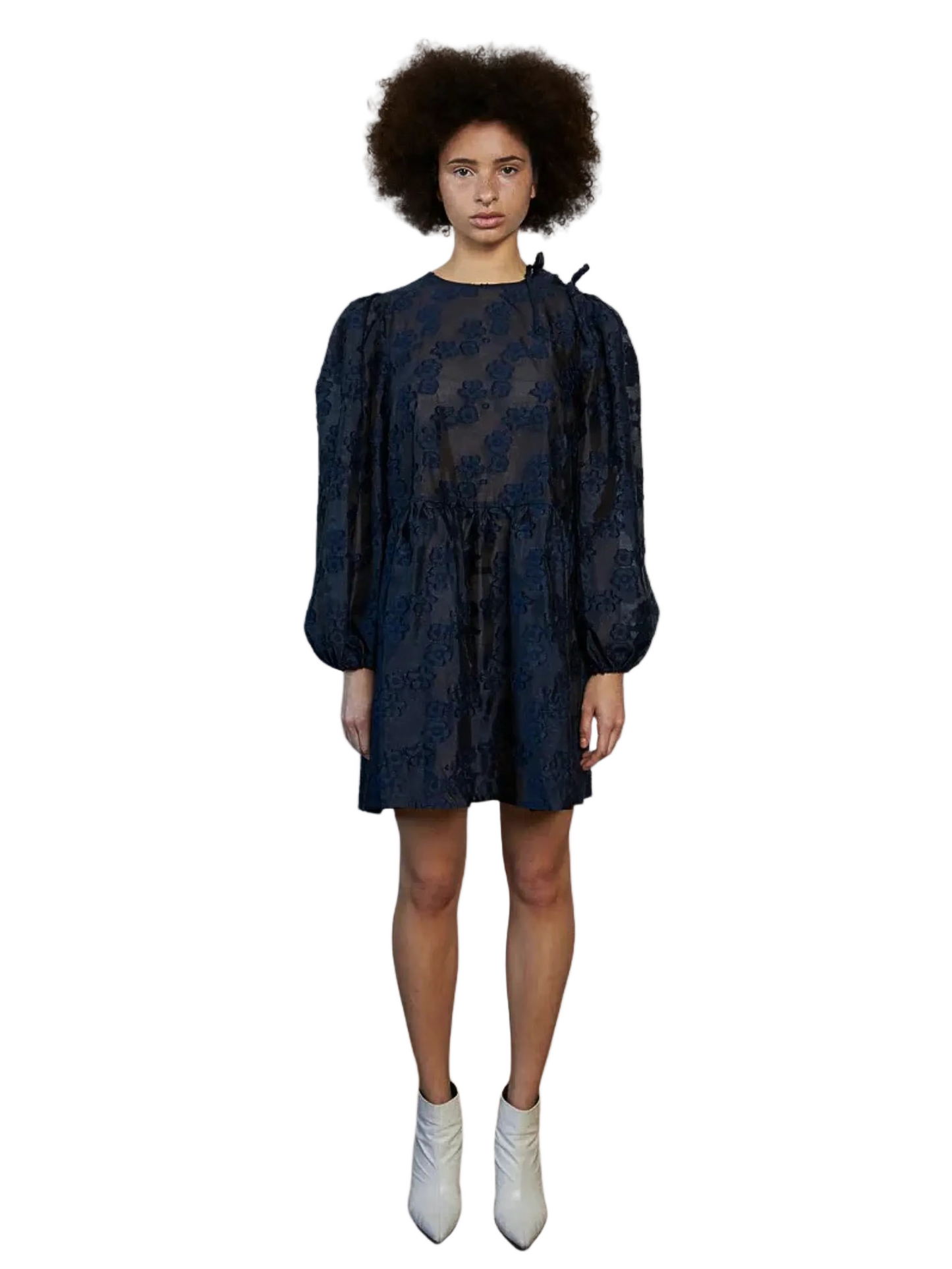 navy flower  see-through dress