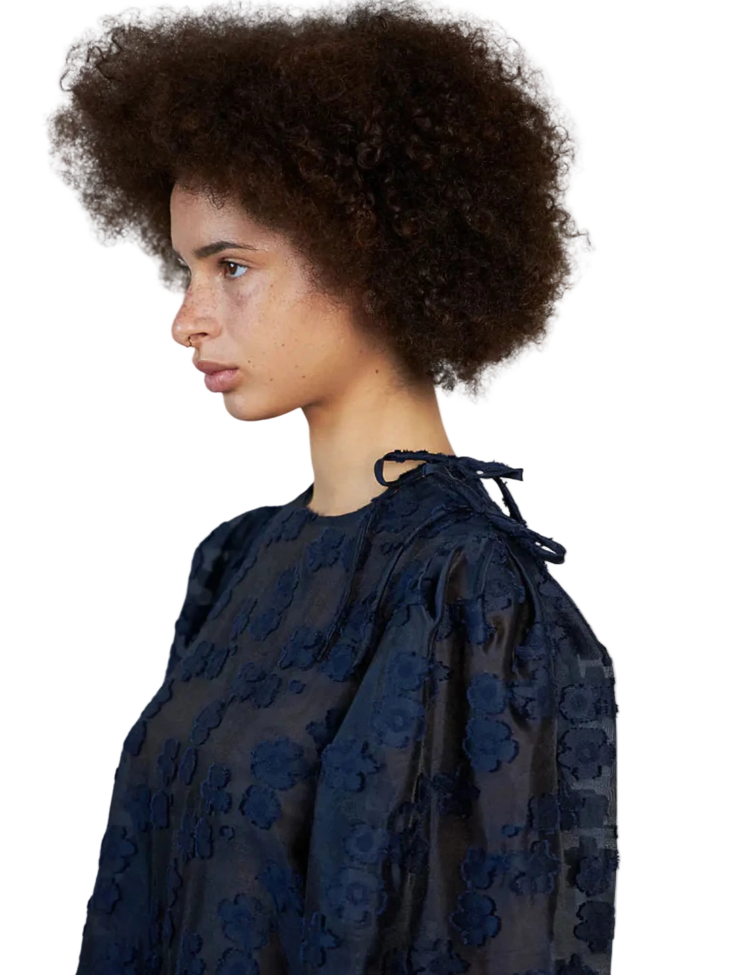 navy flower  see-through dress