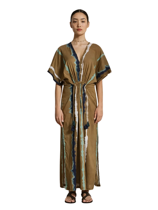 Olive green dress with short sleeve