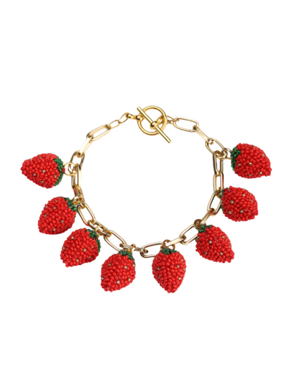 chain bracelet with beaded strawberry's 