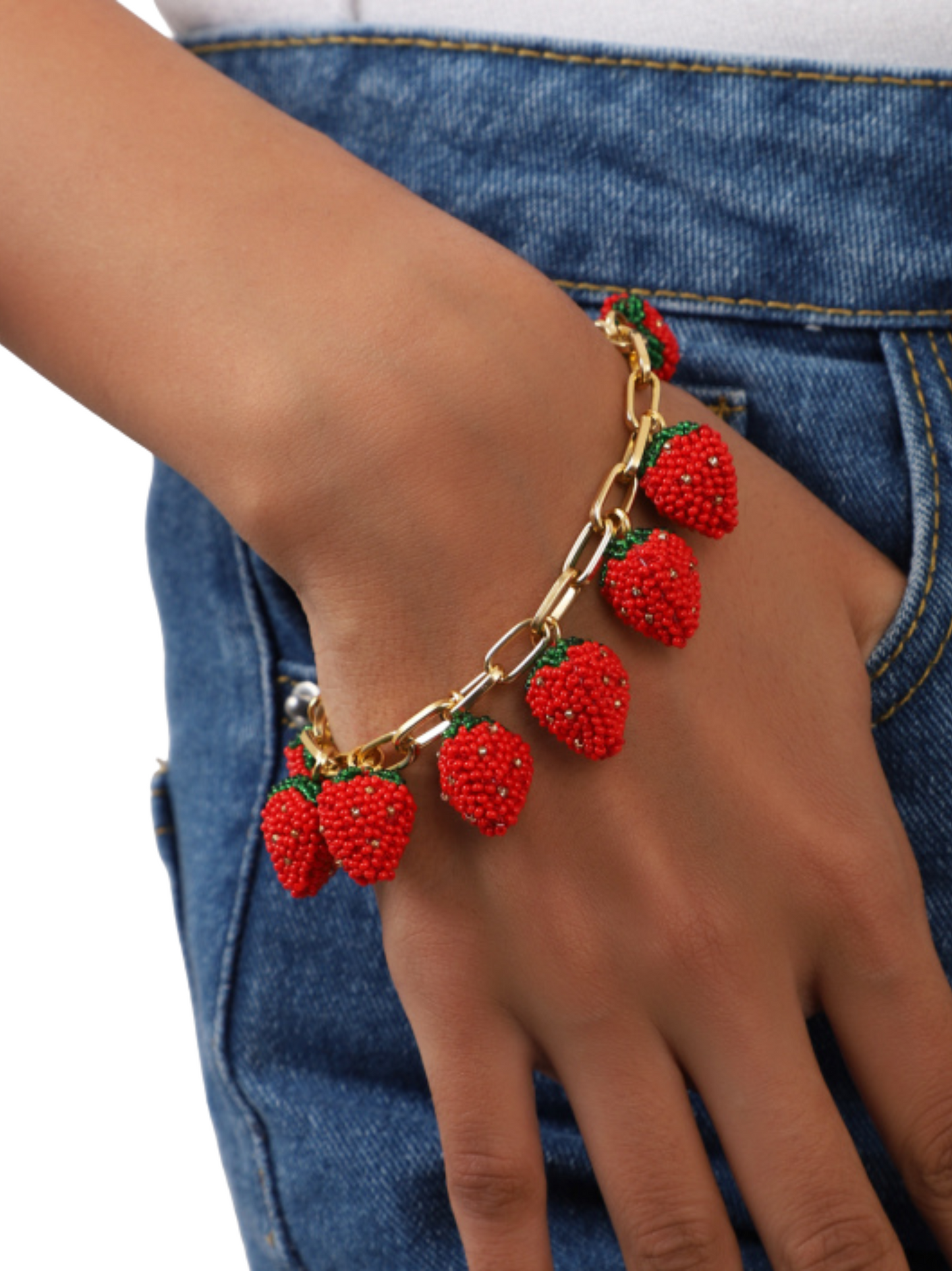 chain bracelet with beaded strawberry's 
