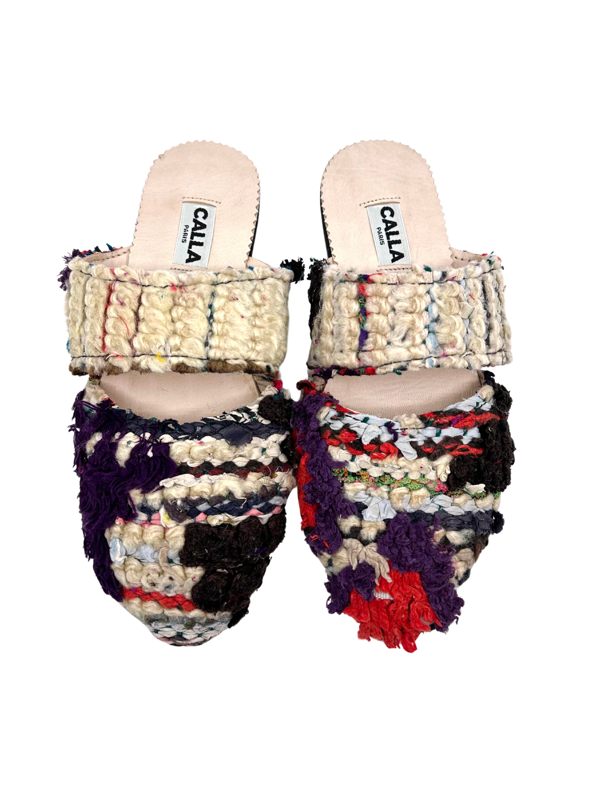 multicolored babouches made o upcycled rugs