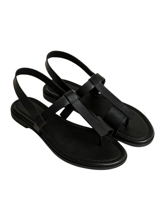 Black Flat Sandals Made Of Artificial Leather