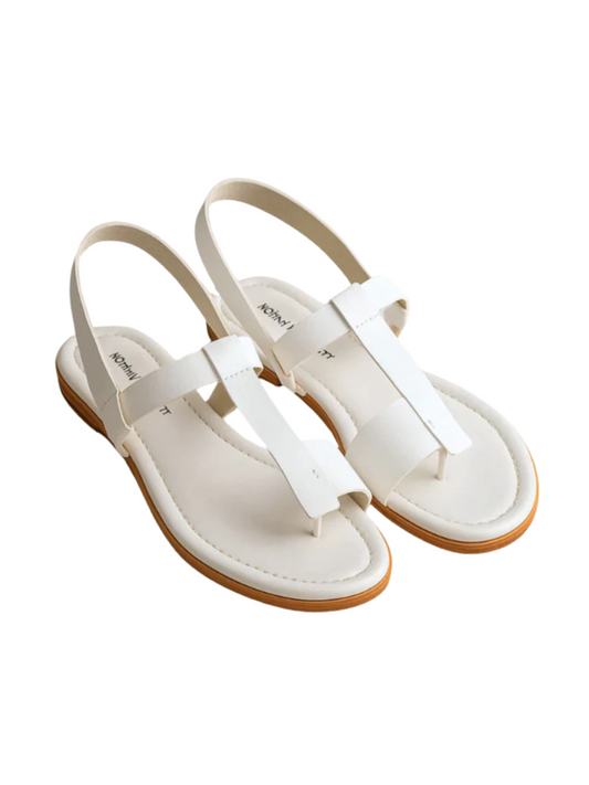 Flat White Artificial Leather Sandals