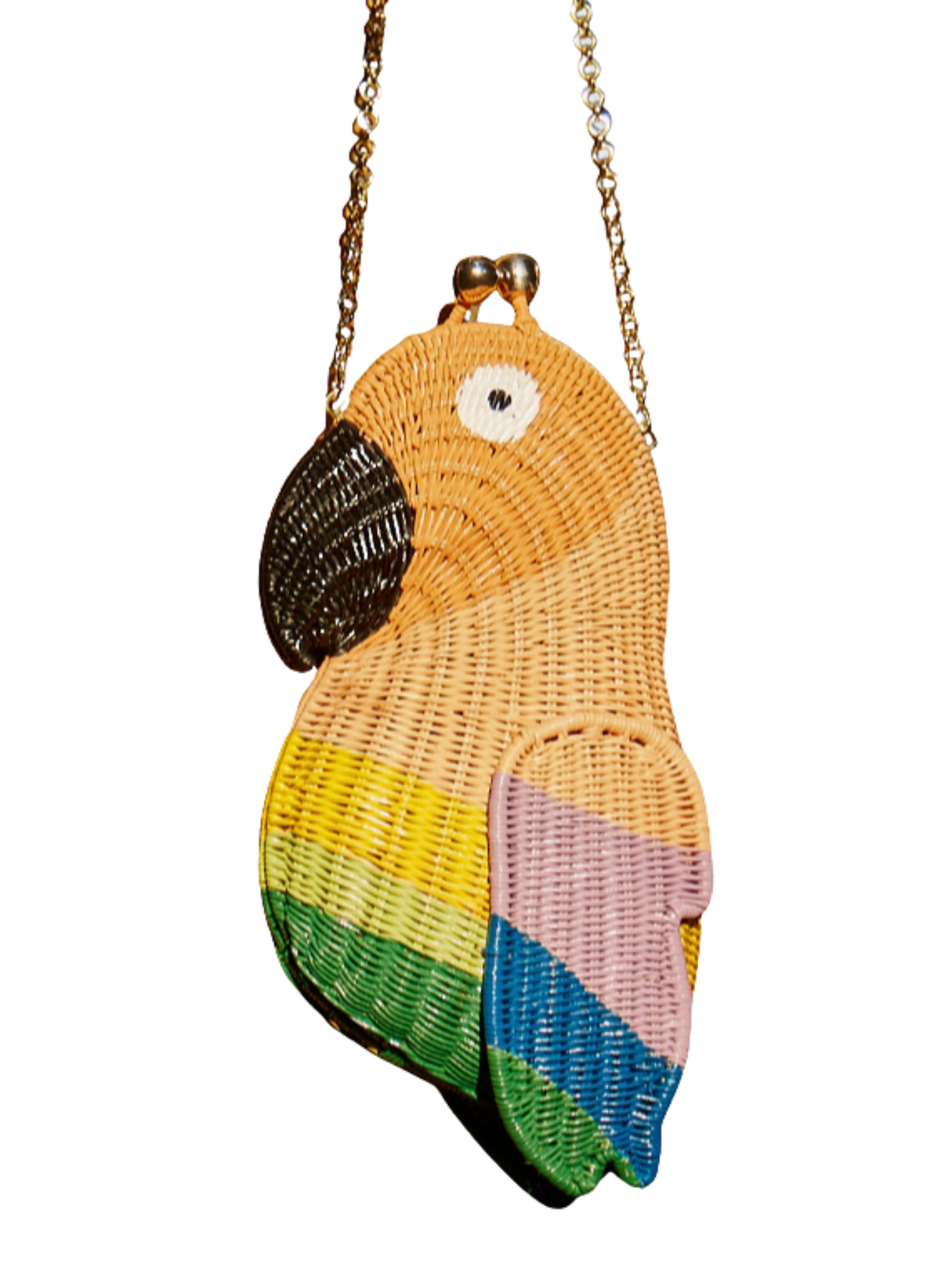 Colorful parrot-shaped wicker bag