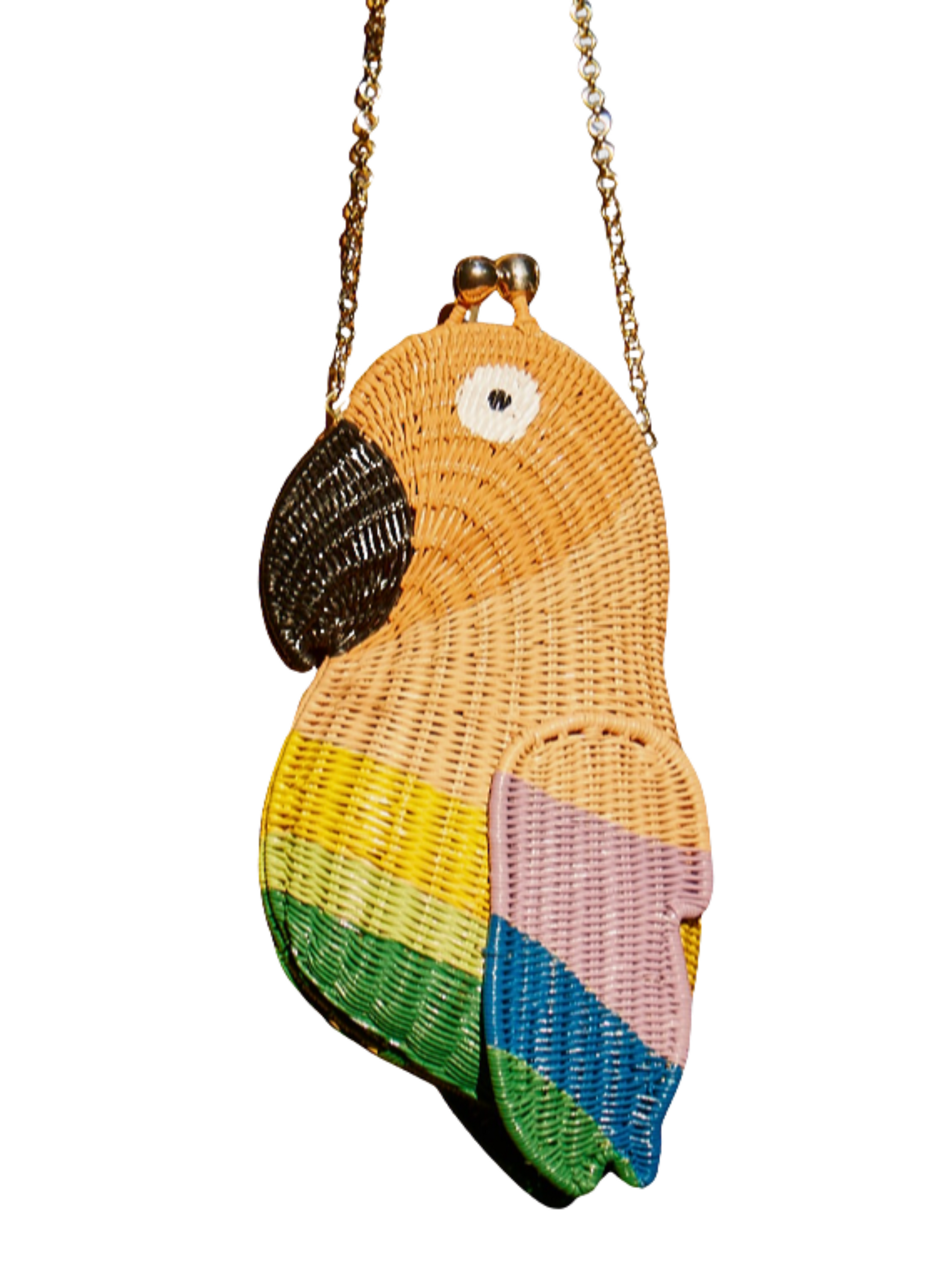Colorful parrot-shaped wicker bag