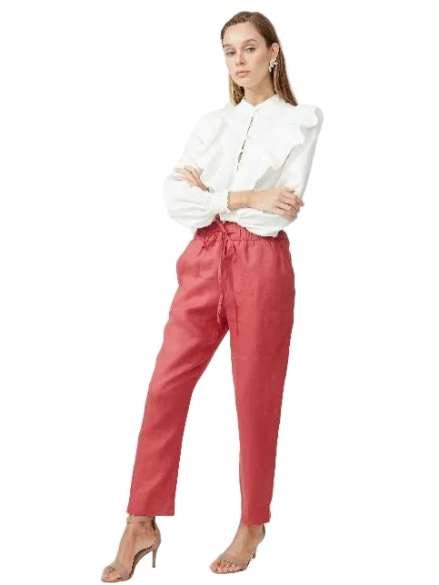 coral red linen pants 