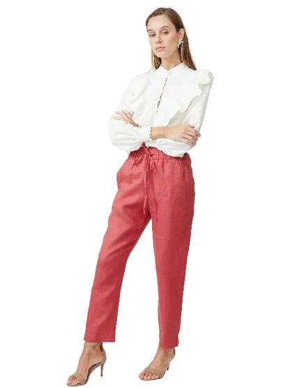 coral red linen pants 